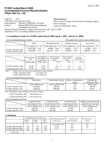 Thumbnail Tōkyō Gas
 Financial Statement fy2007