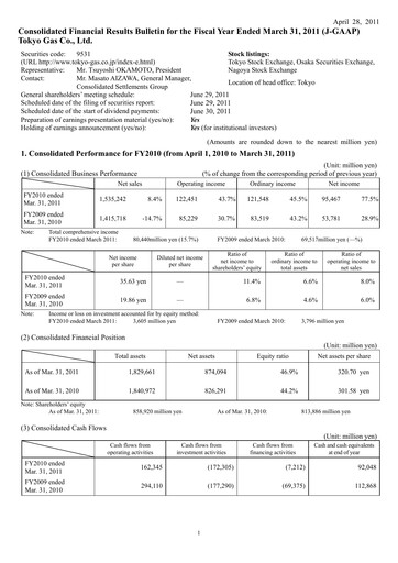 Thumbnail Tōkyō Gas
 Financial Statement fy2010