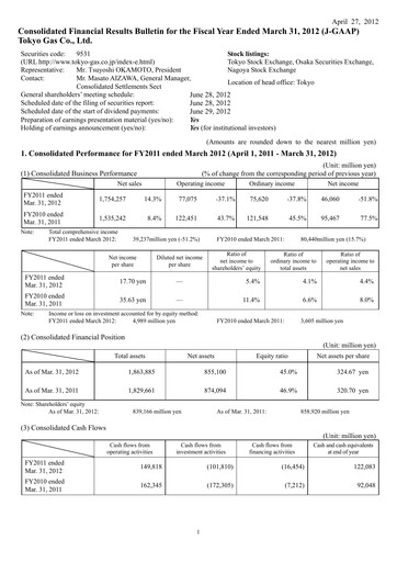 Thumbnail Tōkyō Gas
 Financial Statement fy2011