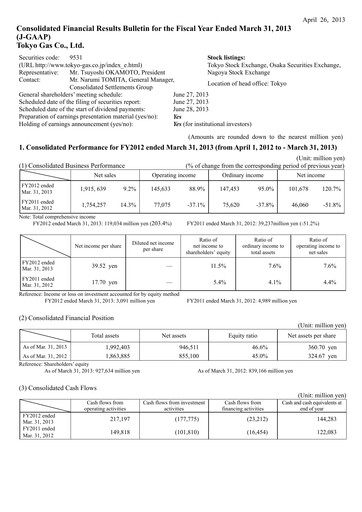 Thumbnail Tōkyō Gas
 Financial Statement fy2012