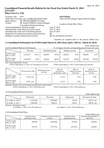 Thumbnail Tōkyō Gas
 Financial Statement fy2013
