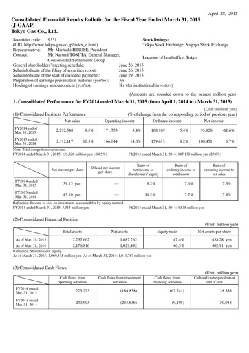 Thumbnail Tōkyō Gas
 Financial Statement fy2014