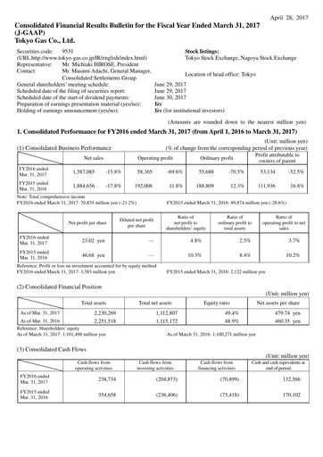 Thumbnail Tōkyō Gas
 Financial Statement fy2016