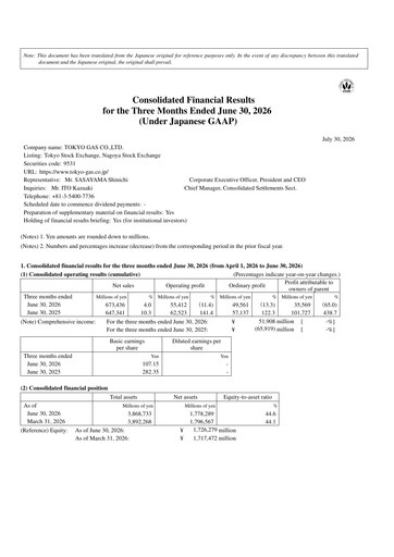 Thumbnail Tōkyō Gas
 Quarterly Report fy2027-q1
