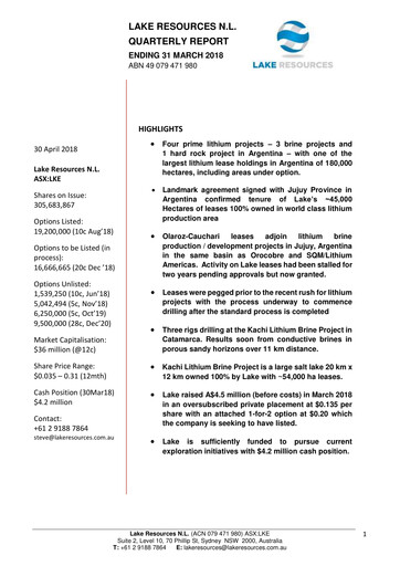 Vorschaubild Lake Resources NL Quartalsbericht 2018-q1