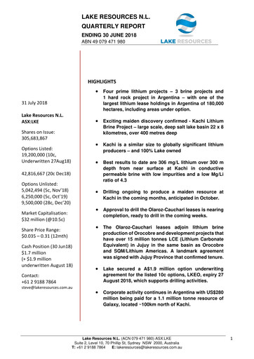 Vorschaubild Lake Resources NL Quartalsbericht 2018-q2