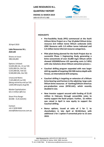 Vorschaubild Lake Resources NL Quartalsbericht 2019-q1