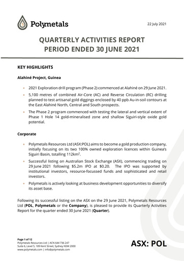 Thumbnail Polymetals Resources Quarterly Report 2021-q2