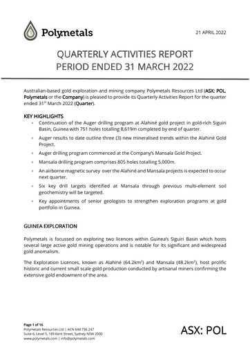 Thumbnail Polymetals Resources Quarterly Report 2022-q1