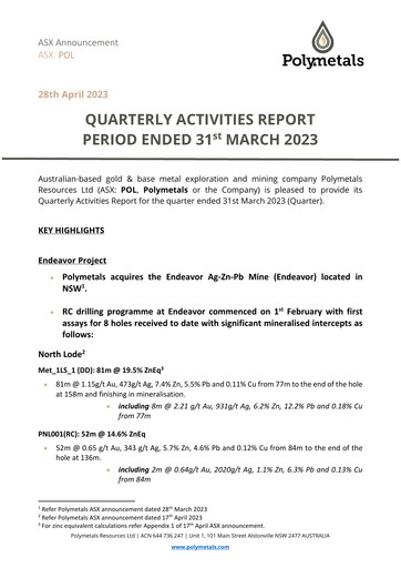 Thumbnail Polymetals Resources Quarterly Report 2023-q1