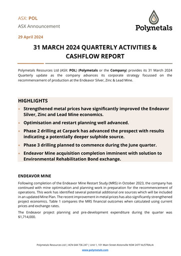 Thumbnail Polymetals Resources Quarterly Report 2024-q1