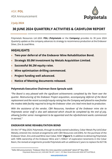 Thumbnail Polymetals Resources Quarterly Report 2024-q2