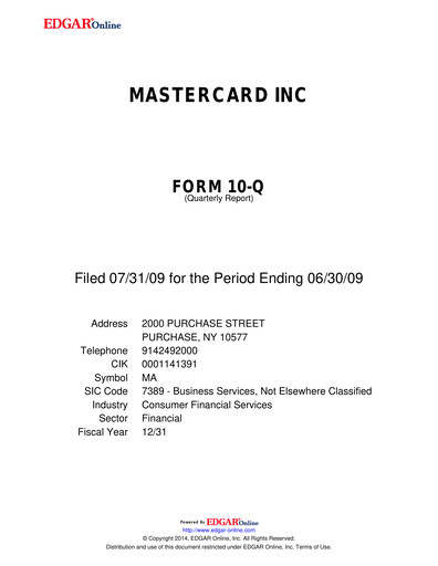 Thumbnail Mastercard Quarterly Report 2009-q2