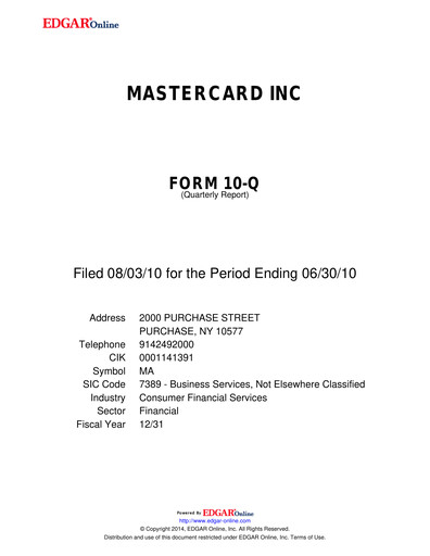Thumbnail Mastercard Quarterly Report 2010-q2