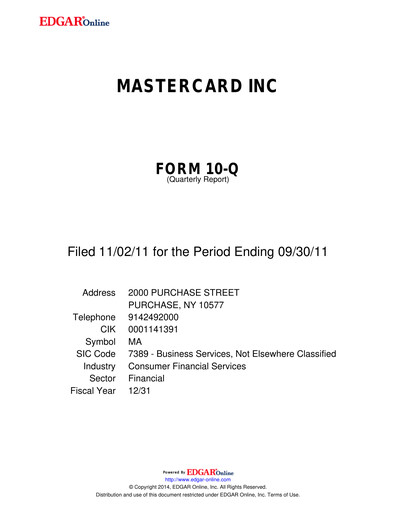 Thumbnail Mastercard Quarterly Report 2011-q3