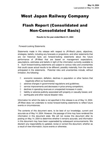 Miniature West Japan Railway Bilan financier fy2004