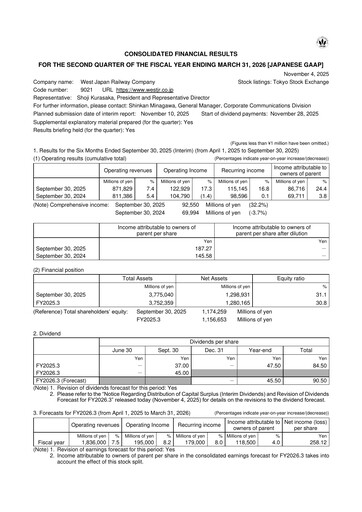 Thumbnail West Japan Railway Half-year Report 2026-h1