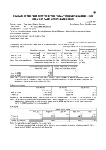 Thumbnail West Japan Railway Quarterly Report 2025-q1