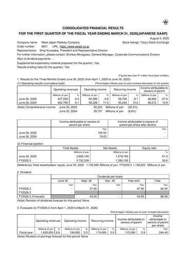 Thumbnail West Japan Railway Quarterly Report 2026-q1