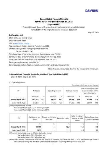 Thumbnail Daifuku Financial Statement fy2022