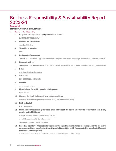 Thumbnail Axis Bank Sustainability Report 2023-2024