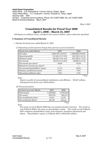 Thumbnail Asahi Kasei
 Financial Statement fy2006