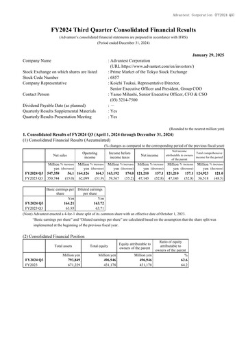 Thumbnail Advantest
 Financial Statement 2024-9m