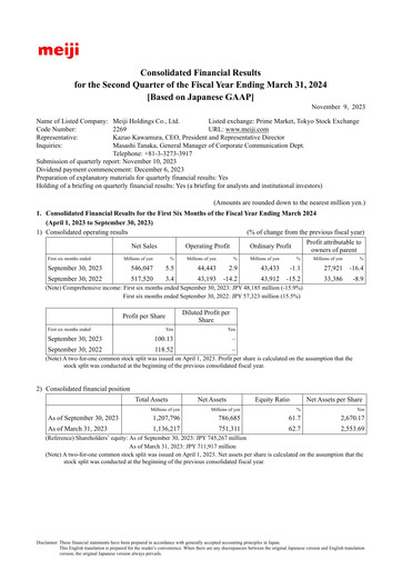 Thumbnail Meiji Holdings Financial Statement 2024-q2