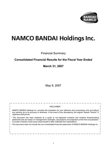 Thumbnail Bandai Namco Financial Statement fy2007