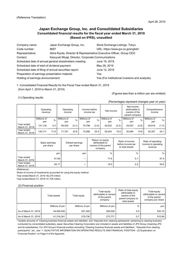 Thumbnail Japan Exchange Group
 Financial Statement fy2018