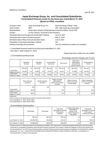 Thumbnail Japan Exchange Group
 Financial Statement fy2020
