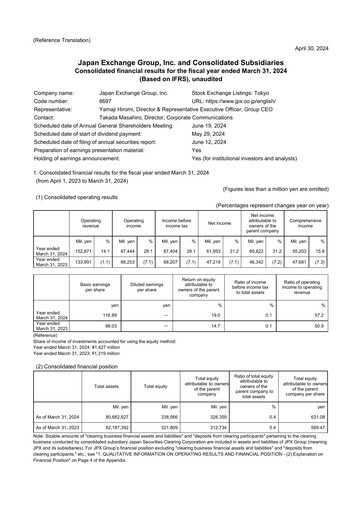 Thumbnail Japan Exchange Group
 Financial Statement fy2023