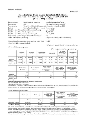 Thumbnail Japan Exchange Group
 Financial Statement fy2024