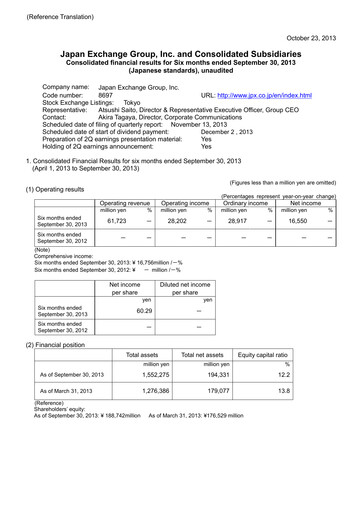 Thumbnail Japan Exchange Group
 Half-year Report fy2013-h1
