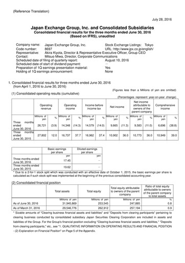 Thumbnail Japan Exchange Group
 Quarterly Report fy2016-q1
