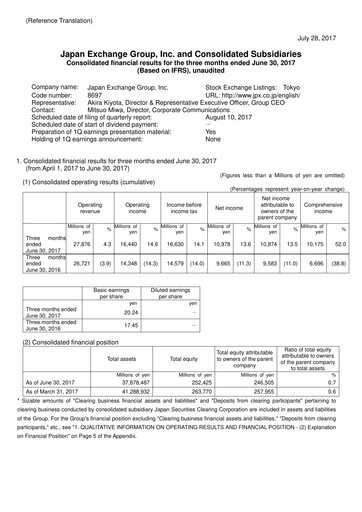 Thumbnail Japan Exchange Group
 Quarterly Report fy2017-q1