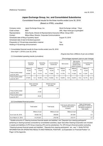 Thumbnail Japan Exchange Group
 Quarterly Report fy2018-q1