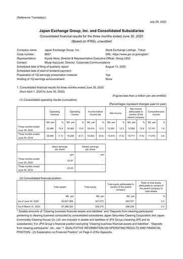 Thumbnail Japan Exchange Group
 Quarterly Report fy2020-q1