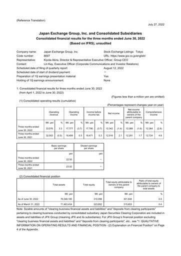 Thumbnail Japan Exchange Group
 Quarterly Report fy2022-q1
