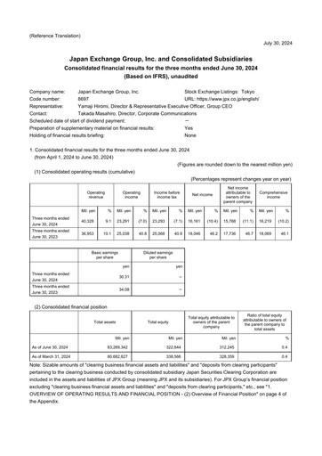 Thumbnail Japan Exchange Group
 Quarterly Report fy2024-q1