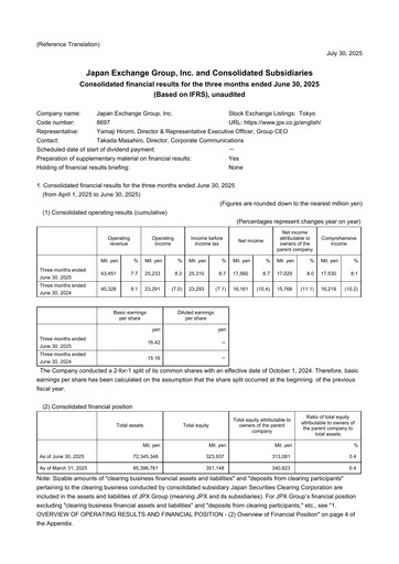 Thumbnail Japan Exchange Group
 Quarterly Report fy2025-q1