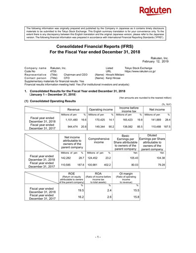 Thumbnail Rakuten Financial Report 2018