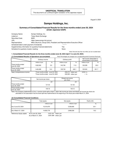 Miniature Sompo Holdings

 Rapport trimestriel 2024-q1