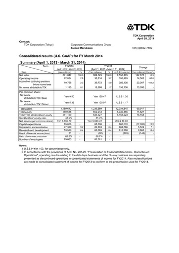 Thumbnail TDK
 Financial Statement 2014
