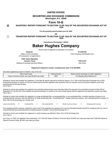 Thumbnail Baker Hughes
 Quarterly Report 2022-q2