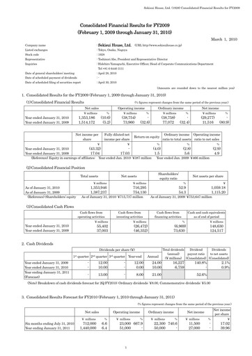 Thumbnail Sekisui House
 Financial Statement fy2009