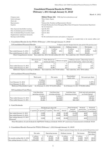 Thumbnail Sekisui House
 Financial Statement fy2011