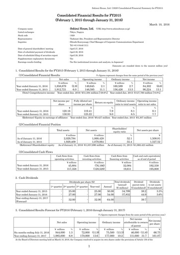 Thumbnail Sekisui House
 Financial Statement fy2015