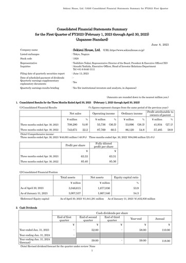 Thumbnail Sekisui House
 Quarterly Report fy2023-q1