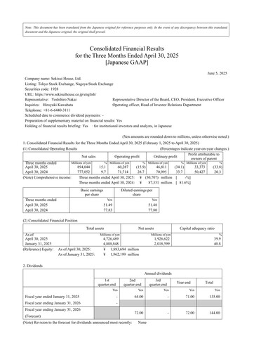 Thumbnail Sekisui House
 Quarterly Report fy2025-q1